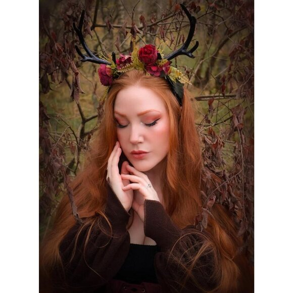 Dark Antler Flower Headband Fairy Floral Hairpiece for Cosplay Weddings main image 7